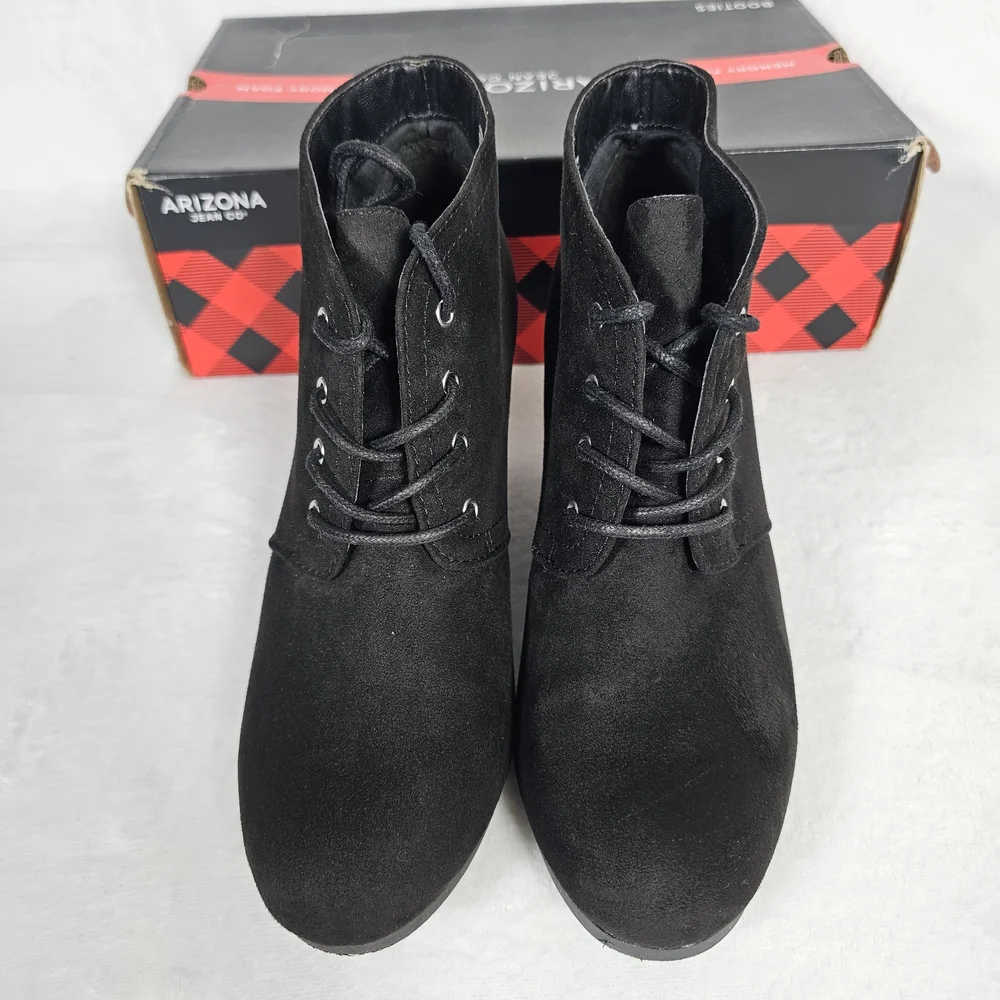 Women's Size 10 Arizona Jean Co. Lawrence Black Memory Foam Wedge Booties
